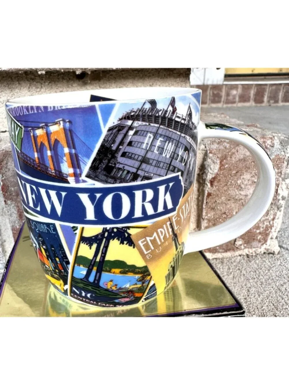 Vintage New York Coffee Cup Mug Postcard Factories NYC Freedom Tower Broadway